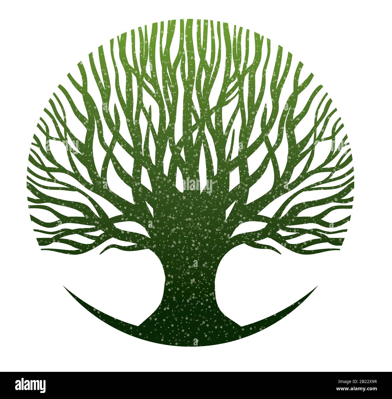 Grüner Kalpataru Kalpavriksha symbolischer Baum in kreisrunder Form mit Vintage Grain Snow-Effekt Stock Vektor