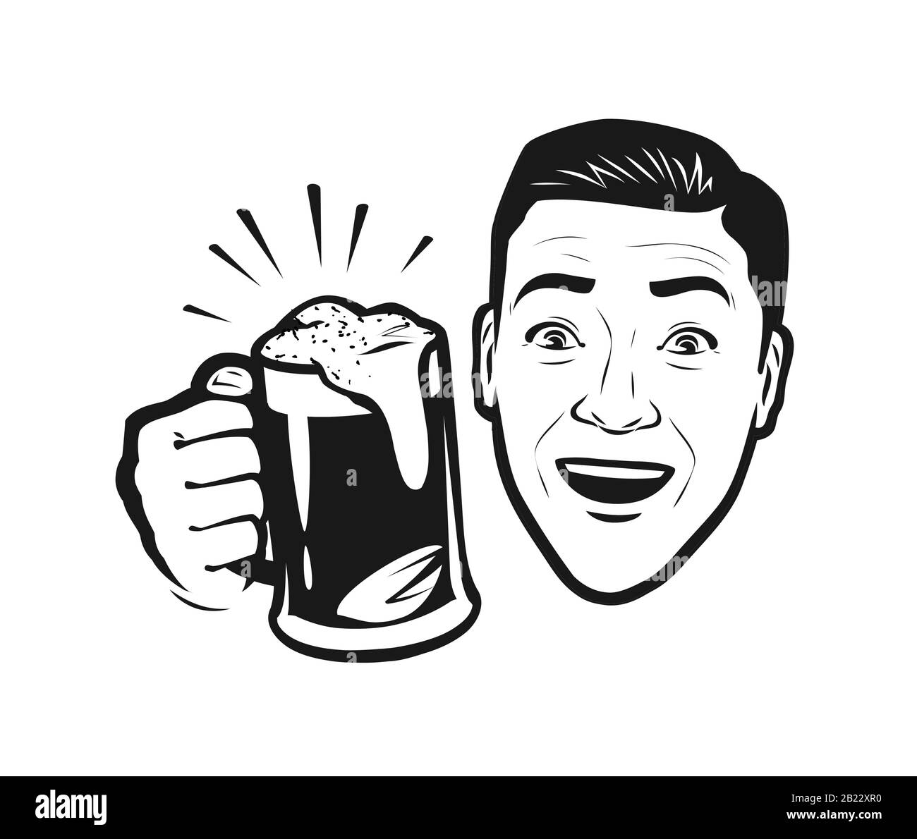 Glücklicher Mann mit Bier in der Hand. Retro Comic Pop Art Vektor Illustration Stock Vektor