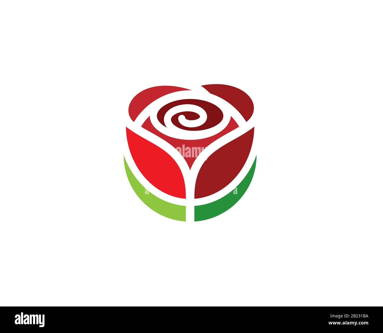 Einfache Rose mit grünen Blättern Logo Vektor Stock Vektor