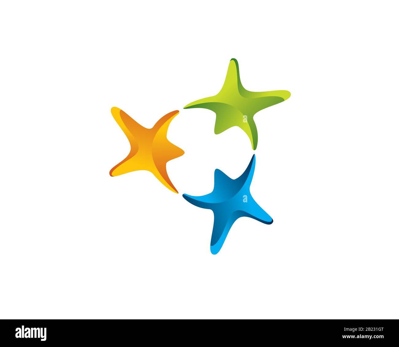 Drei menschliche Figur als 3 Sterne halten Hand zusammen fliegen vereint Stock Vektor