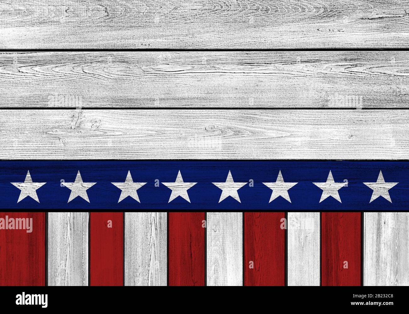 Aus den USA. US-Flaggenelemente auf Holz. Stockfoto
