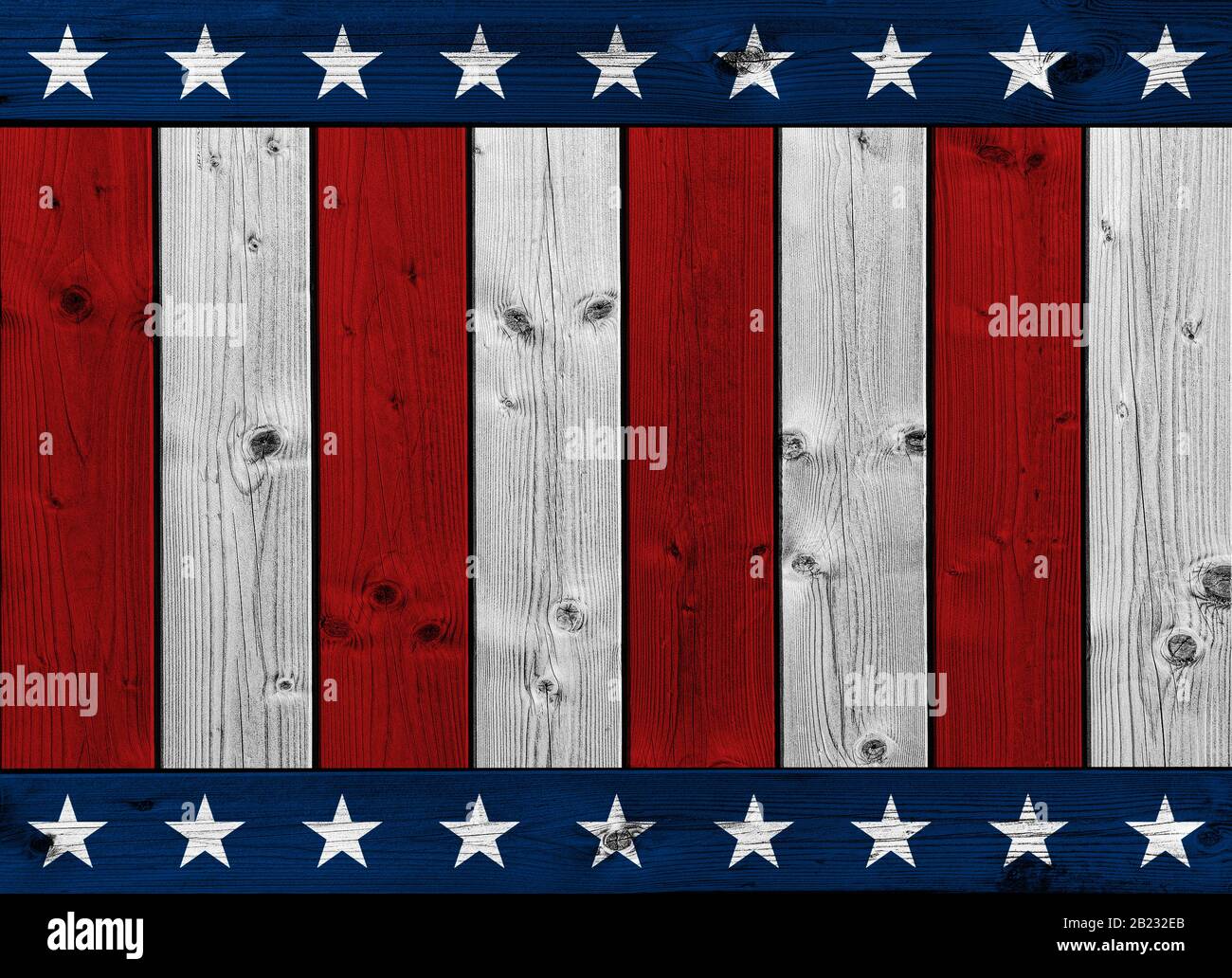 Aus den USA. US-Flaggenelemente auf Holz. Stockfoto