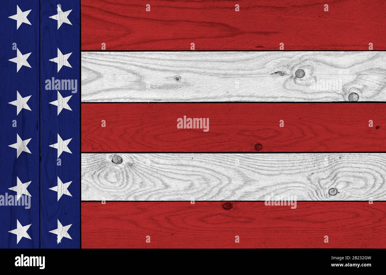 Aus den USA. US-Flaggenelemente auf Holz. Stockfoto