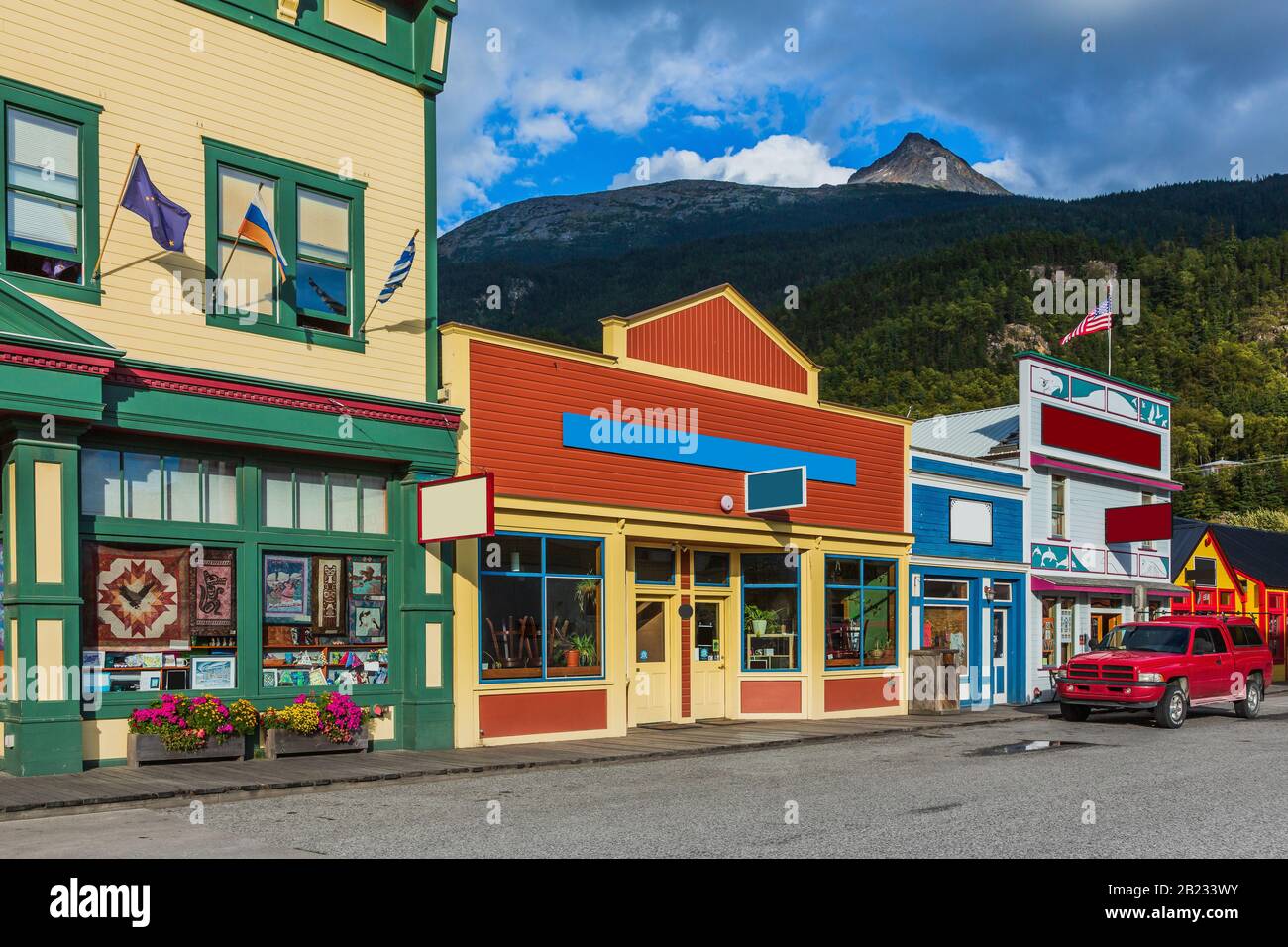 Skagway, Alaska. Historische Gebäude der Altstadt. Stockfoto