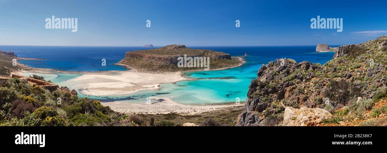 Ballos Strand. Großes Panorama. Krete, Griechenland. Stockfoto