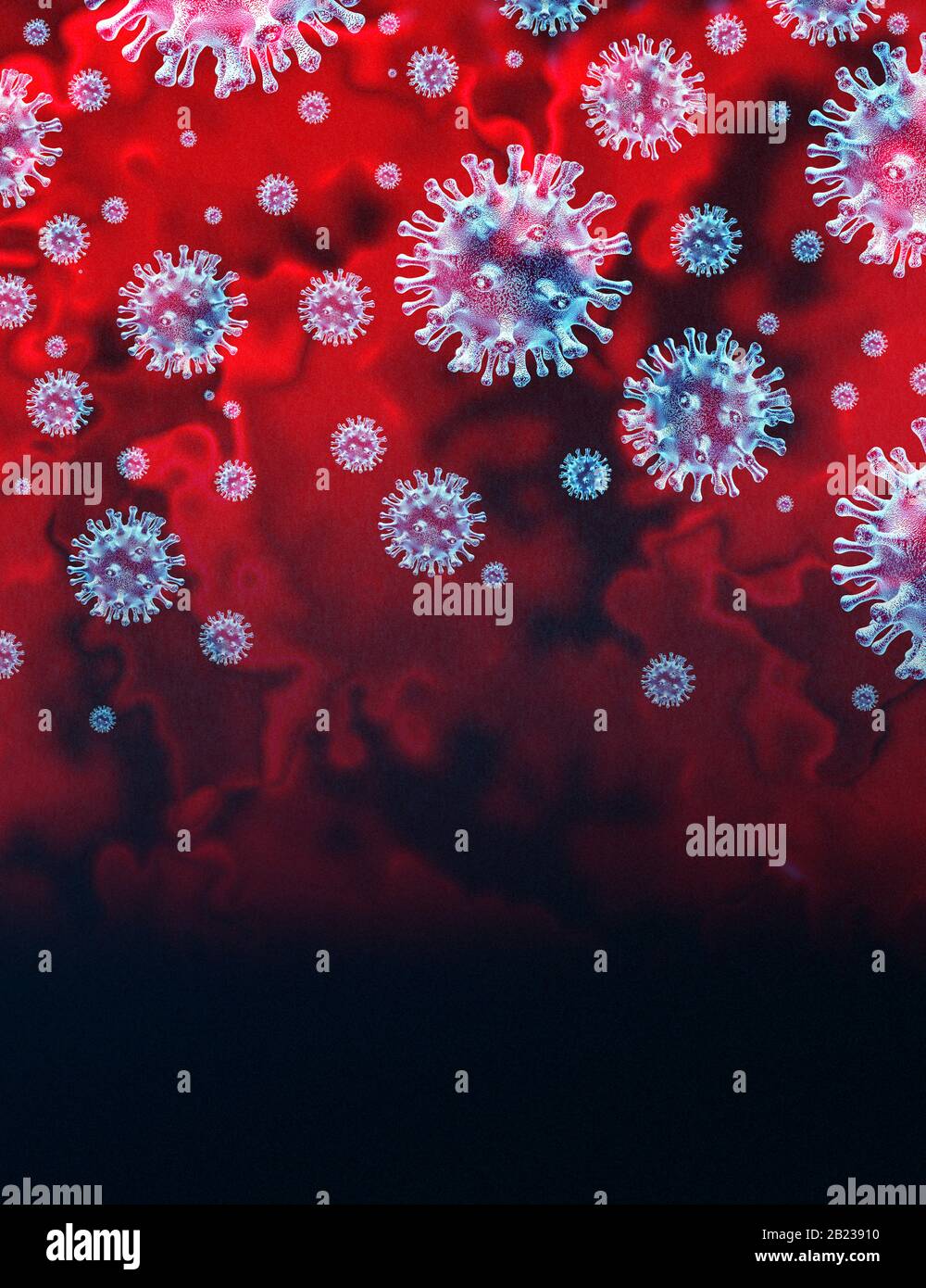 Coronavirus Pandemieausbruch und Coronaviren Influenza-Hintergrund als gefährliche Grippe-Belastungsfälle als globales epidemisches medizinisches Gesundheitsrisiko-Konzept. Stockfoto