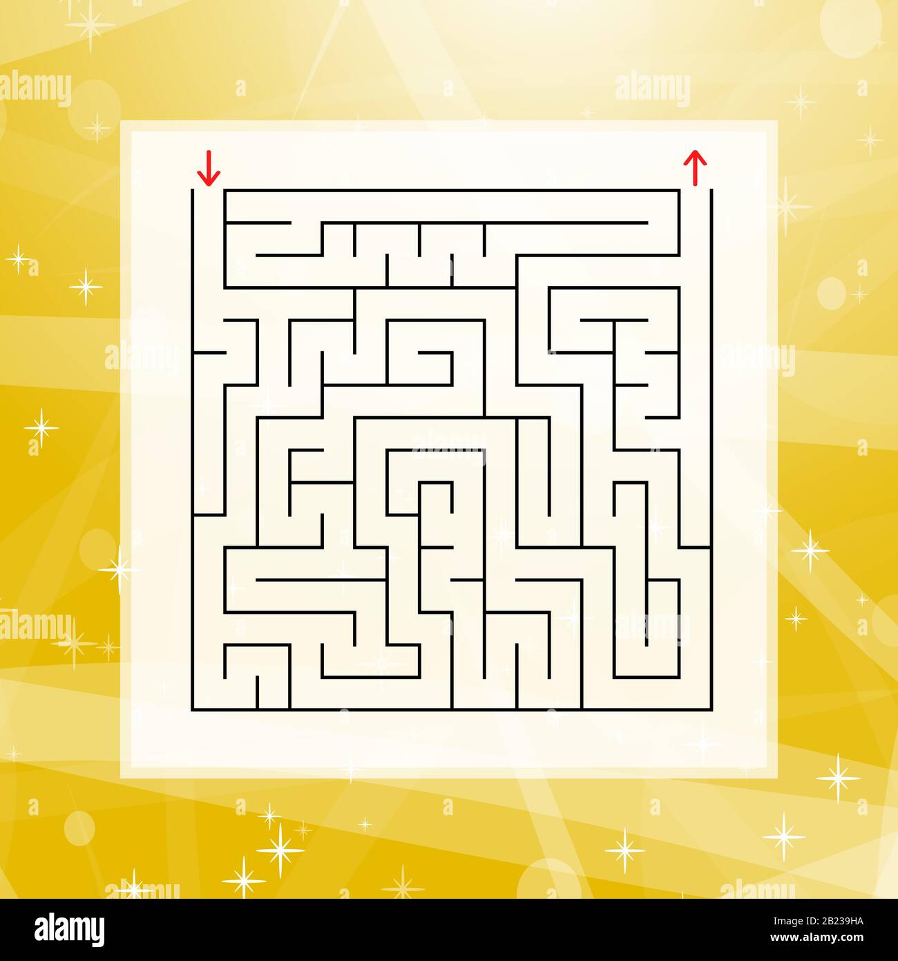 Ein quadratisches Labyrinth. Ein interessantes und nützliches Spiel für Kinder und Erwachsene. Einfache flache Vektorgrafiken auf einem farbenfrohen abstrakten Hintergrund Stock Vektor