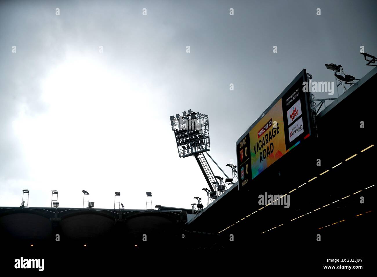 Ein allgemeiner Blick auf das Stadion vor Beginn des Premier-League-Spiels in der Vicarage Road, Watford. Stockfoto