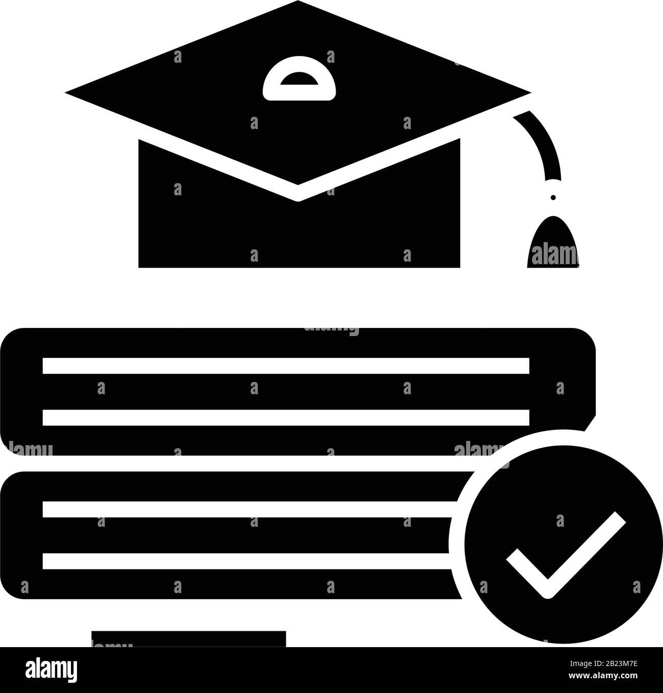 Schwarzes Symbol für fertigen Kurs, Konzeptdarstellung, Symbol für flache Vektorgrafiken, Glyph-Zeichen. Stock Vektor