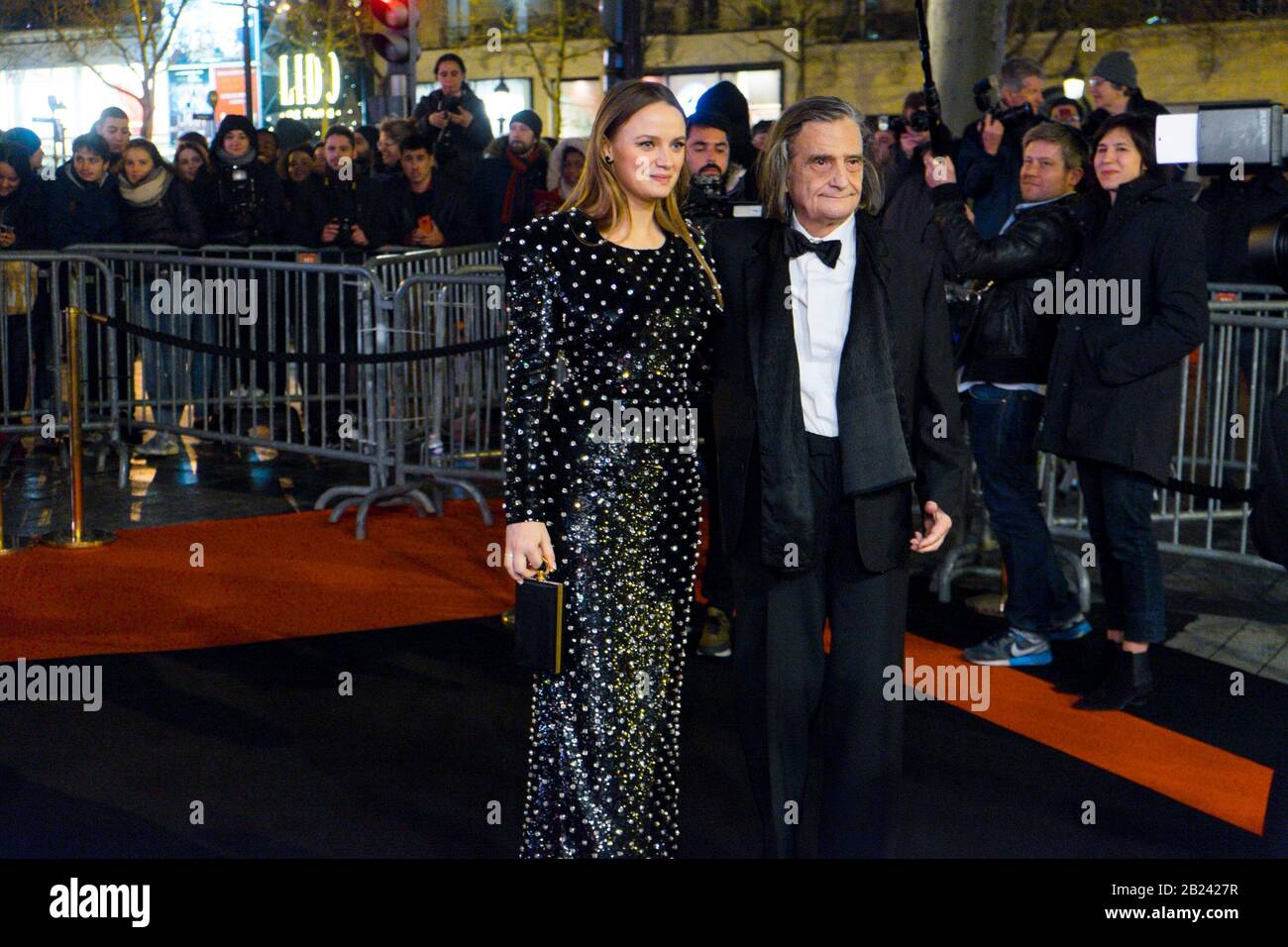 Paris, Frankreich. Februar 2020. Sara Forestier und Jean Pierre Leaud posieren nach der 45. Verleihung der Cesar Awards in Paris im Restaurant von Fouquet. Credit: Sopa Images Limited/Alamy Live News Stockfoto