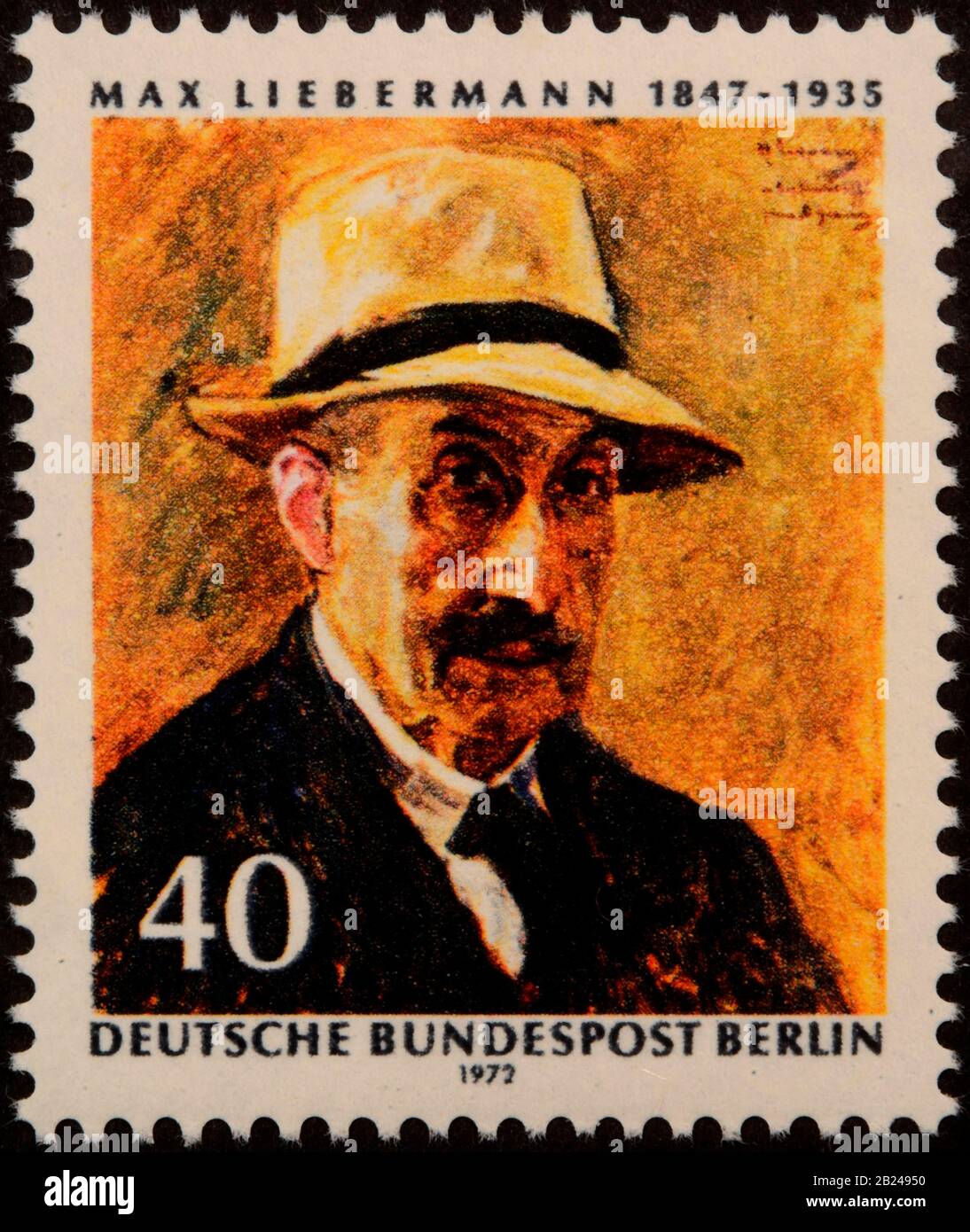 Max Liebermann, ein deutscher Maler und Druckermeister aschkenasischer jüdischer Abstammung, porträtiert auf einer deutschen Briefmarke Stockfoto