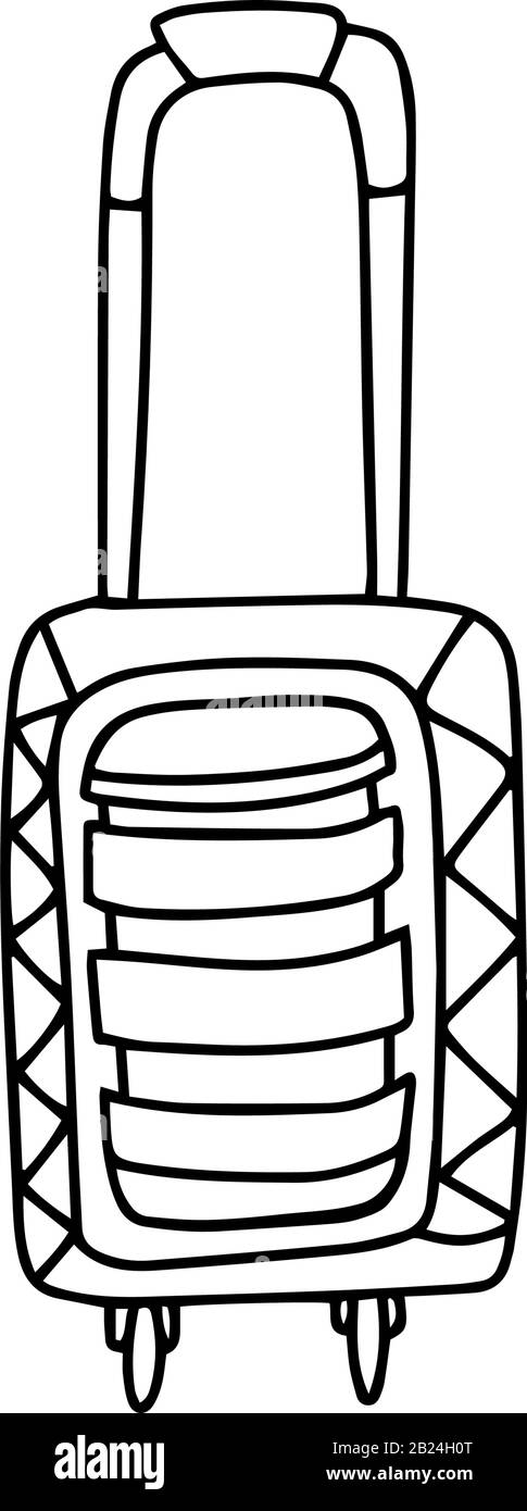 Reisekoffer im Doodle-Stil isoliert auf weißem Hintergrund. Symbol "Vorzeichen". Große Hülle. Abbildung der Vektorkonturen. Tasche. Handgezeichnete schwarze Skizze. Handtasche Stock Vektor