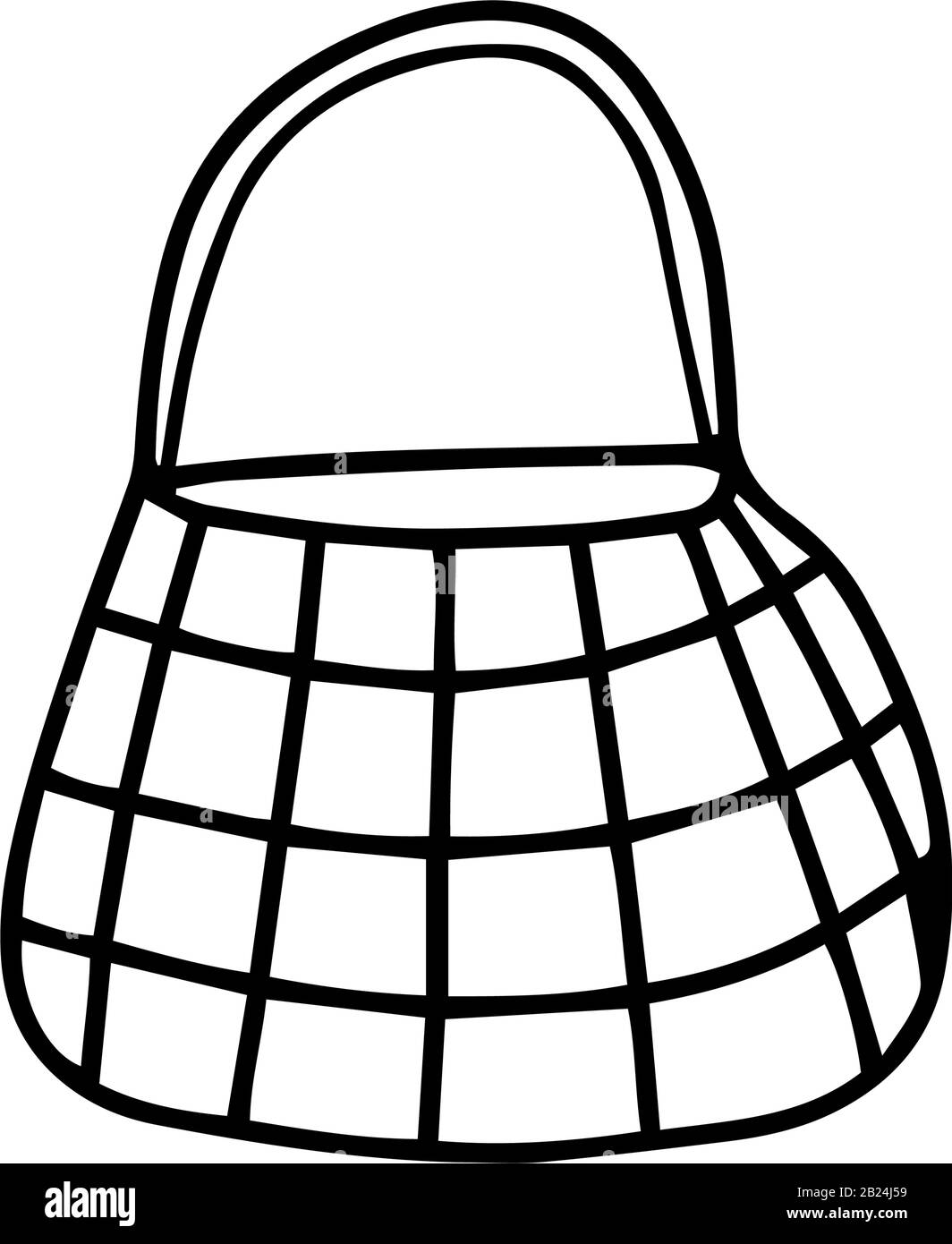 Umweltfreundliche Mesh-Tasche im Doodle-Stil, isoliert auf weißem Hintergrund. Symbol "Vorzeichen". Abbildung der Vektorkonturen. Kann als Symbol oder Symbol verwendet werden. Dekoration eleme Stock Vektor