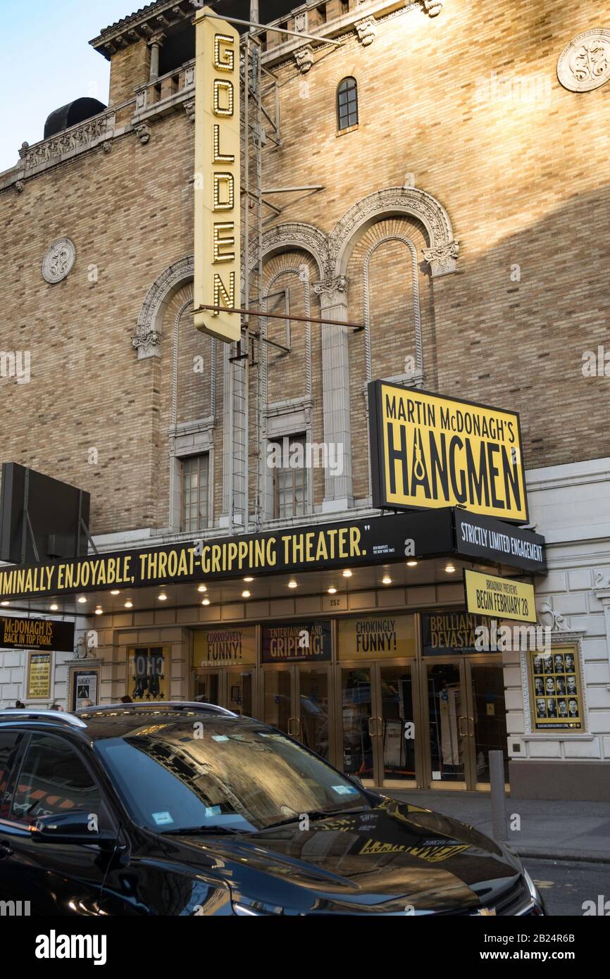 "Hangmen" wird im Golden Theatre, NYC, beworben. USA Stockfoto
