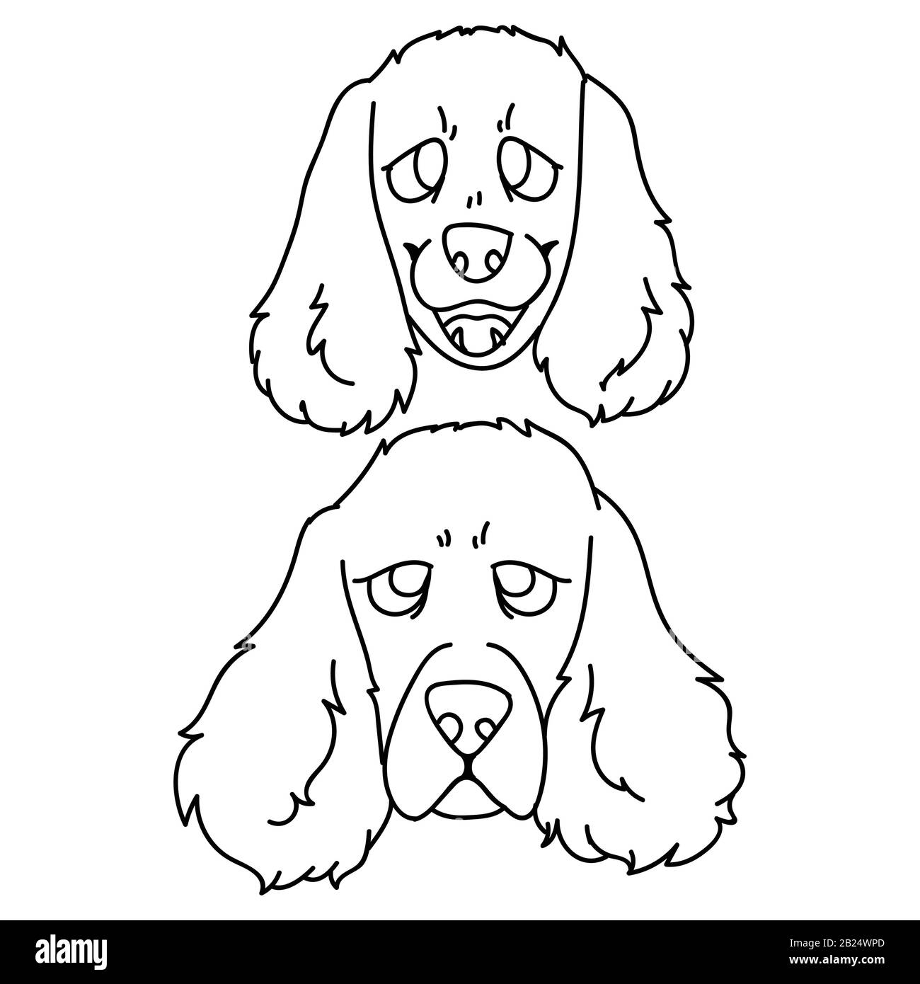 Süßer Kartonkokerspanielhund und Welpen züchten Gesicht Lineart Vektor Clipart. Stammbaum Zwingerdoggie für Hundefreunde. Reinrassige Haustier für Haustiere Stock Vektor