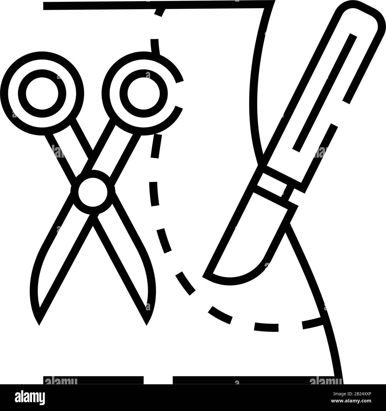 Symbol für Einschneidungslinie aus Kunststoff, Konzeptschild, Vektorgrafik, lineares Symbol. Stock Vektor
