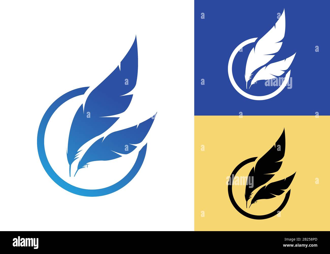 Vektorvorlage mit Federlogo, Feder für einen Schriftsteller oder Verleger. Stock Vektor