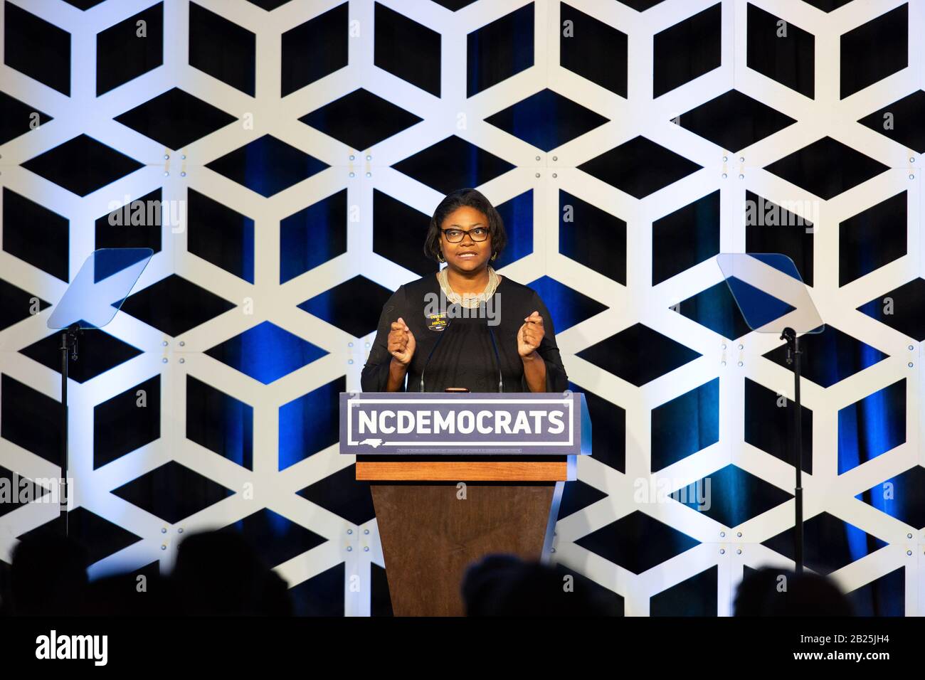 Charlotte, USA. Februar 2020. Berna Rhodes Ford spricht auf der Blue NC-Feier im Hilton Charlotte University Place Hotel am 29. Februar 2020 in Charlotte, North Carolina. Credit: The Photo Access/Alamy Live News Stockfoto