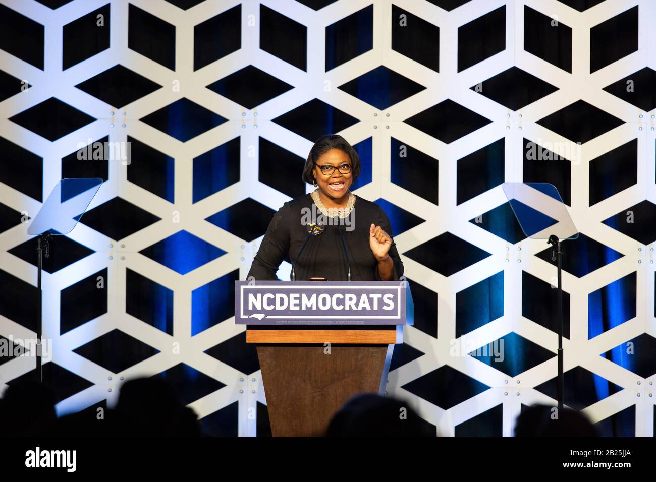 Charlotte, USA. Februar 2020. Berna Rhodes Ford spricht auf der Blue NC-Feier im Hilton Charlotte University Place Hotel am 29. Februar 2020 in Charlotte, North Carolina. Credit: The Photo Access/Alamy Live News Stockfoto