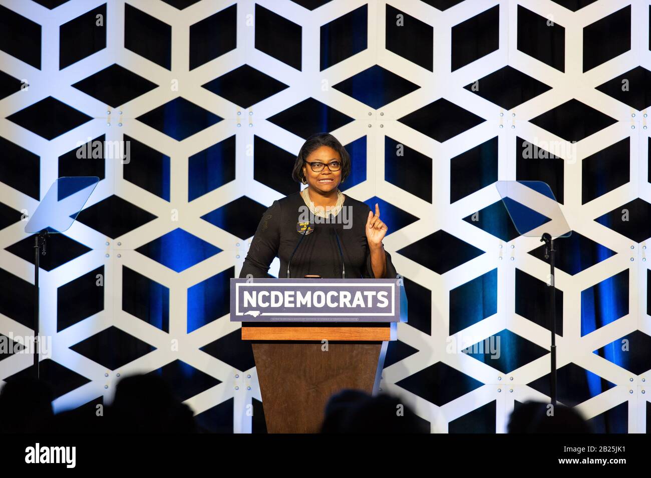 Charlotte, USA. Februar 2020. Berna Rhodes Ford spricht auf der Blue NC-Feier im Hilton Charlotte University Place Hotel am 29. Februar 2020 in Charlotte, North Carolina. Credit: The Photo Access/Alamy Live News Stockfoto