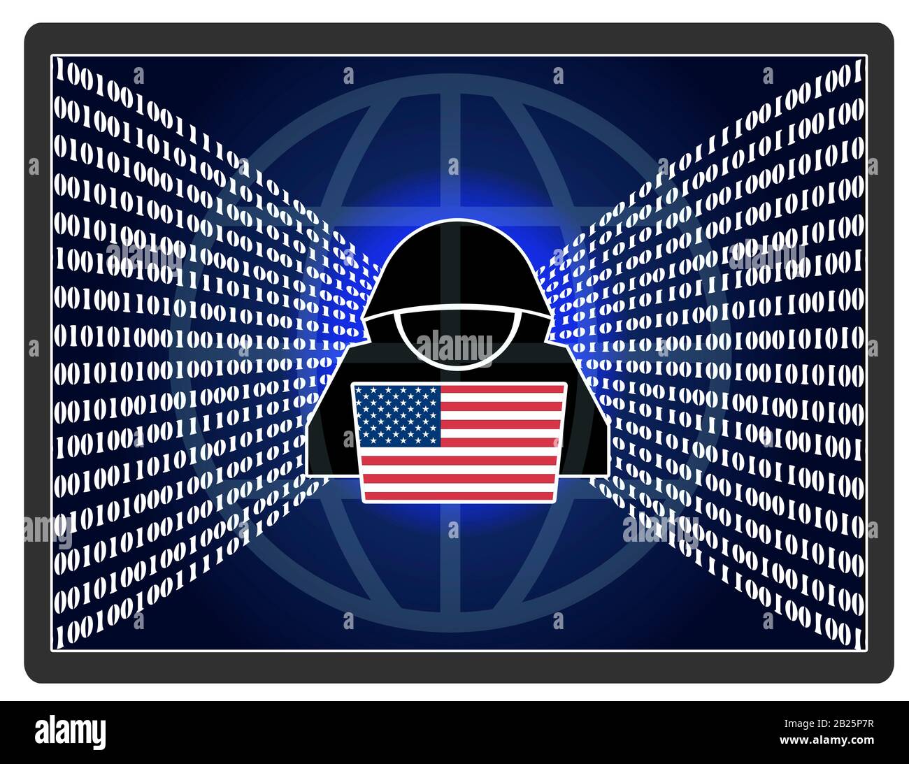 Die globalen Geheimdienstoperationen der Vereinigten Staaten im Internet. Stockfoto