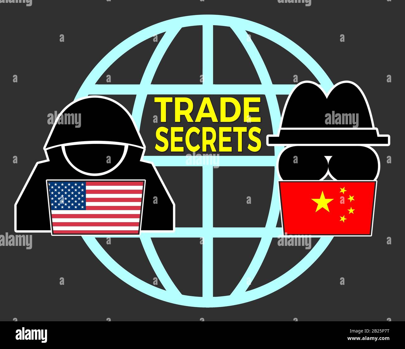 Amerikanische und chinesische Geheimdienste und Spionage zum Schutz geistigen Eigentums Stockfoto