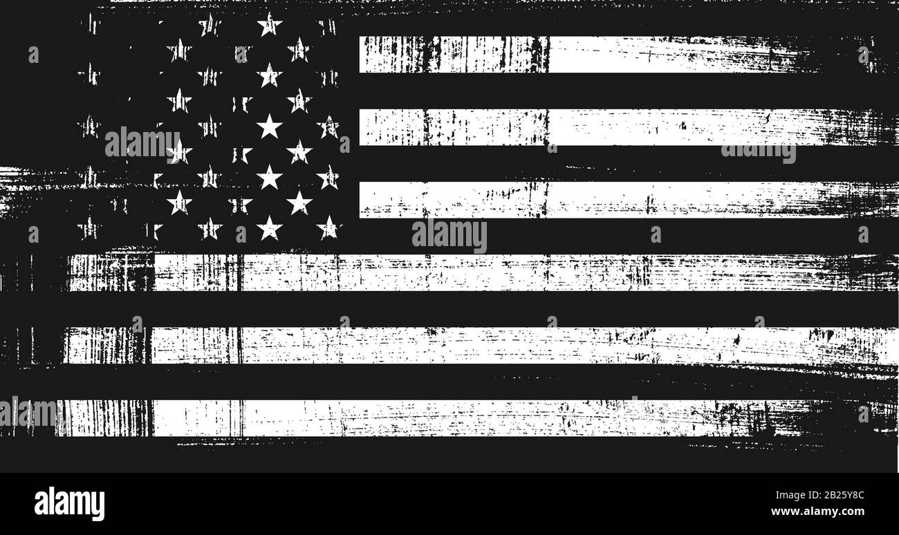 Grunge USA-Flagge. Originalproportionen, Schwarzweiß-Version. Stock Vektor