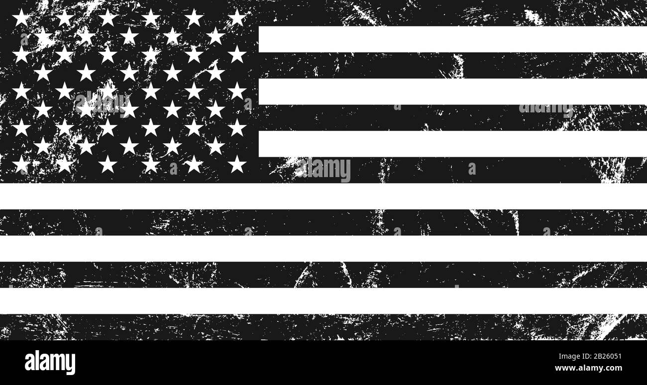 Grunge USA-Flagge. Originalproportionen, Schwarzweiß-Version. Stock Vektor