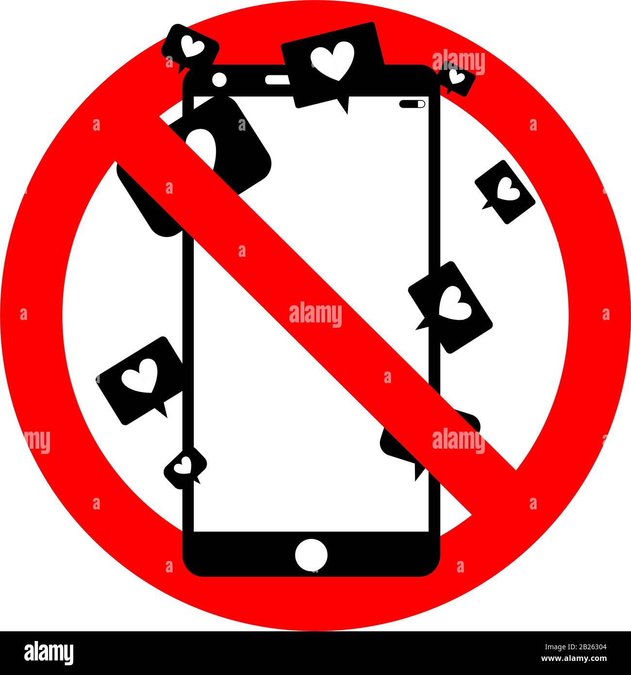 Symbol für soziale Medien und Smartphone-sucht verbieten. Verboten wie und virtuelle Annäherung, Verbot vektorsüchtig soziale Medien Illustration, riskieren Weltwit Stock Vektor