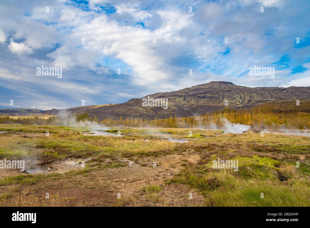 Geysir Golden Circle in Island dampfende heiße Landschaft viele heiße Quellen Stockfoto