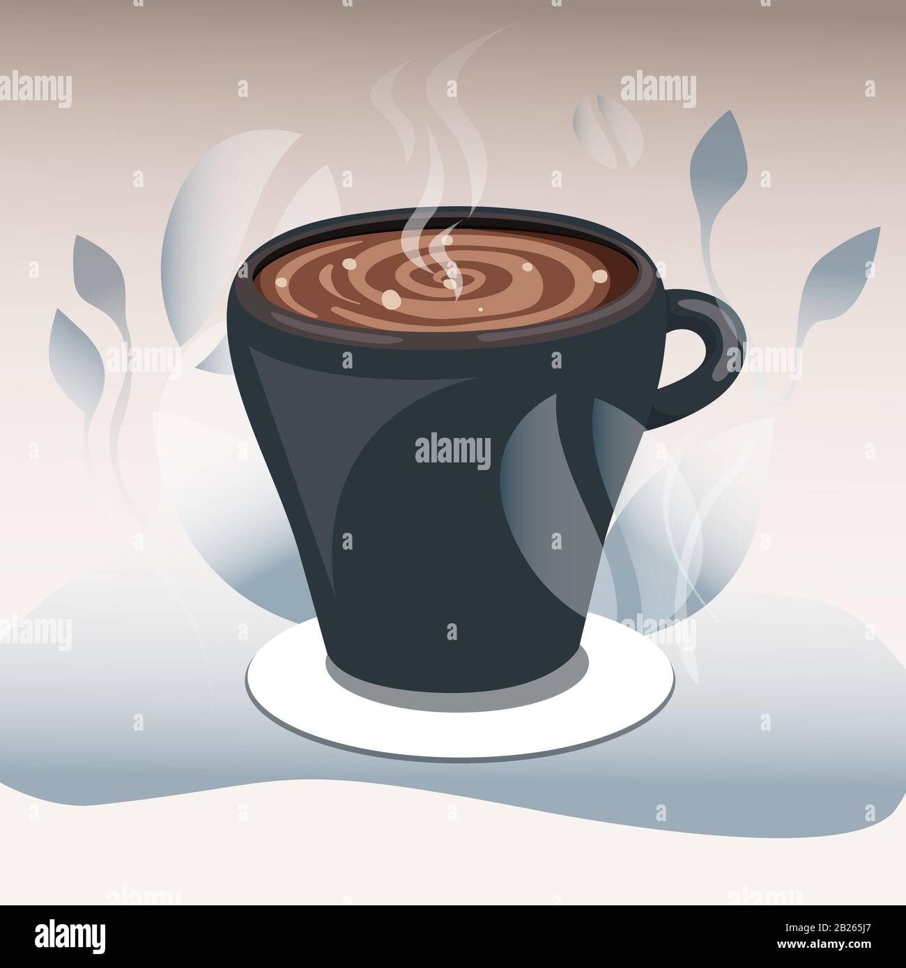 Tasse Kaffee oder heiße Schokolade, Cartoon-Illustration. Heiße Schokolade zum Frühstück, Cappuccino und Espresso zum Morgengetränk, Becher mit heißem Beverag Stock Vektor