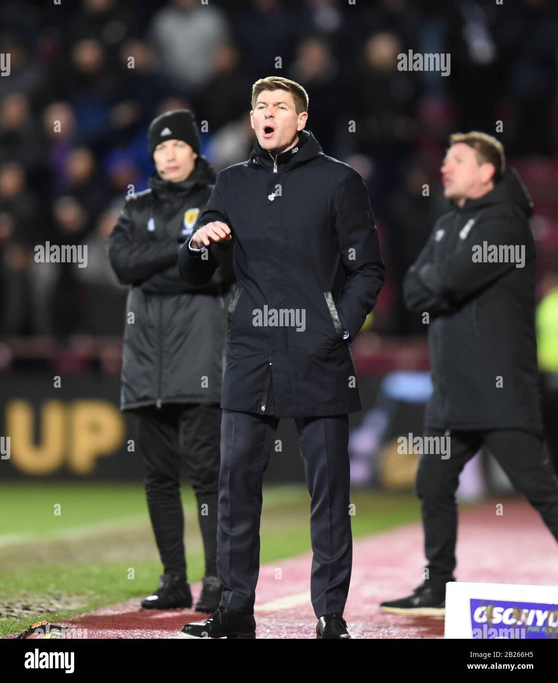 Tynecastle Park .Edinburgh.Scotland, Großbritannien. Februar 2020. William Hill Scottish Cup Tie Hearts vs Rangers Manager Steven Gerrard . Kredit: Eric mccowat/Alamy Live News Stockfoto