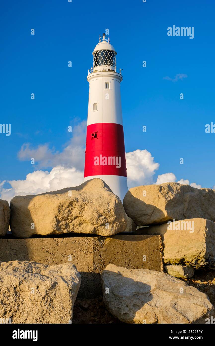 Portland Bill Red and White Lighthouse auf der Insel Portland an der Juraküste, Dorset, South West Stockfoto