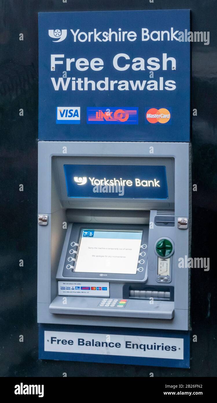 Ein Geldautomat der Yorkshire Bank in Liverpool, Großbritannien Stockfoto