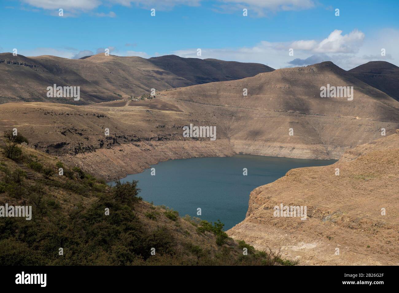 Katse Dam von Katse Botanical Gardens, Lesotho Stockfoto