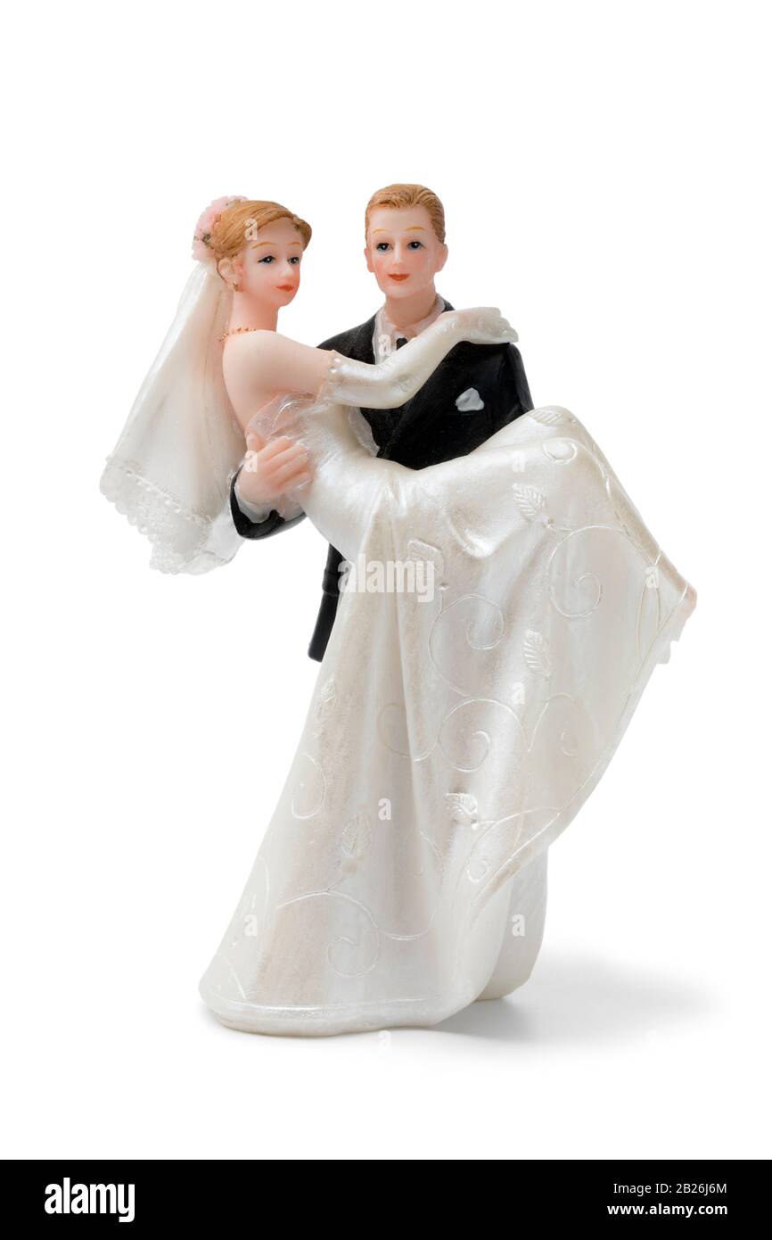 Bride und Bräutigam, Vintage-Kuchen-Topper isoliert auf weißem Hintergrund Stockfoto