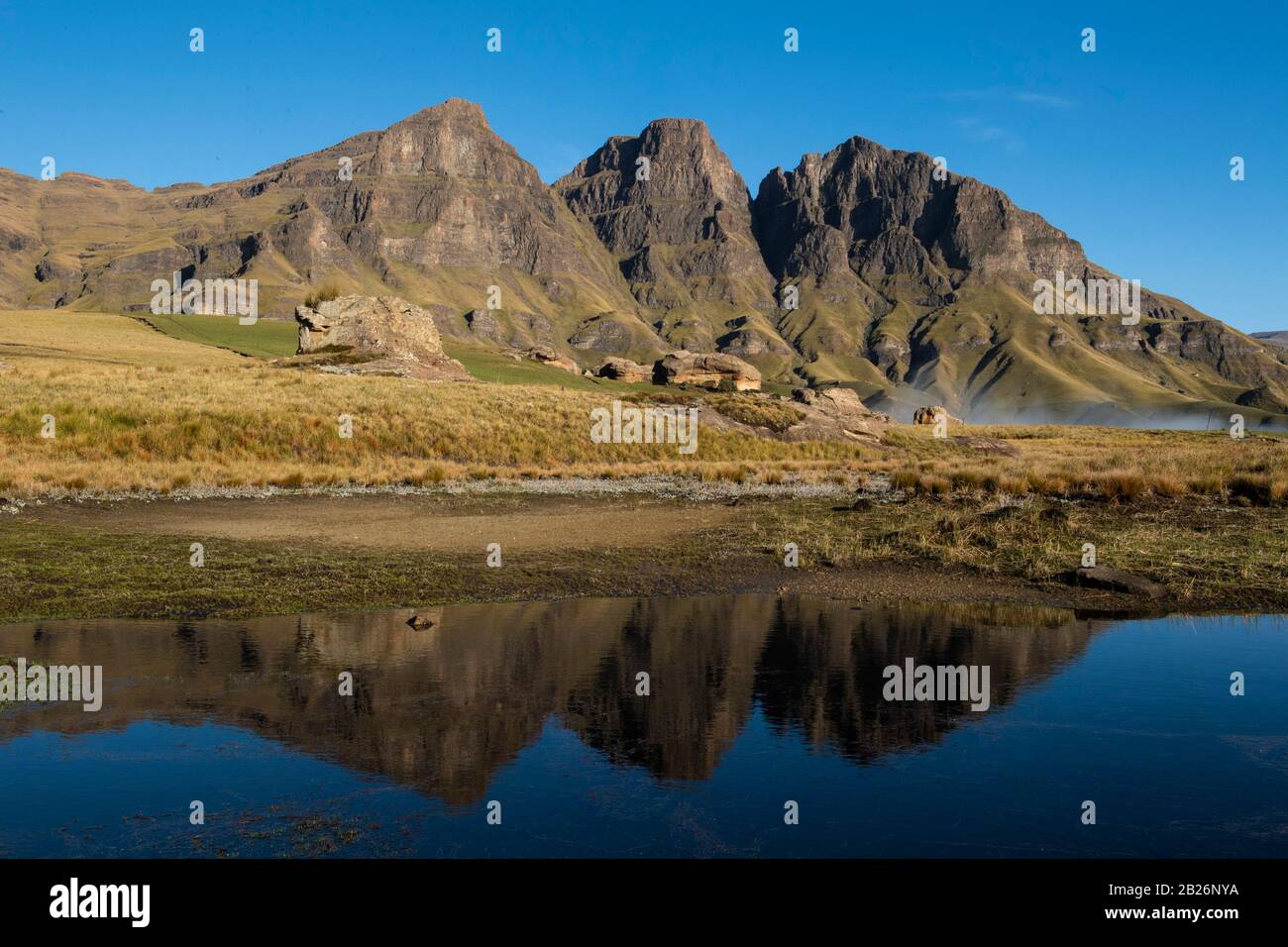 Die Drei Bushmen (Devil's Knuckles) Berge, Sehlabathebe National Park, Lesotho Stockfoto