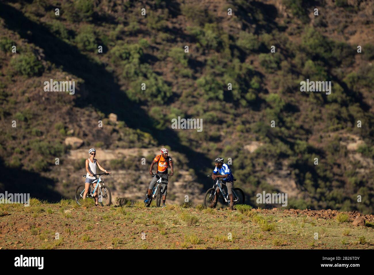 Mountainbiking, Malealea, Lesotho Stockfoto