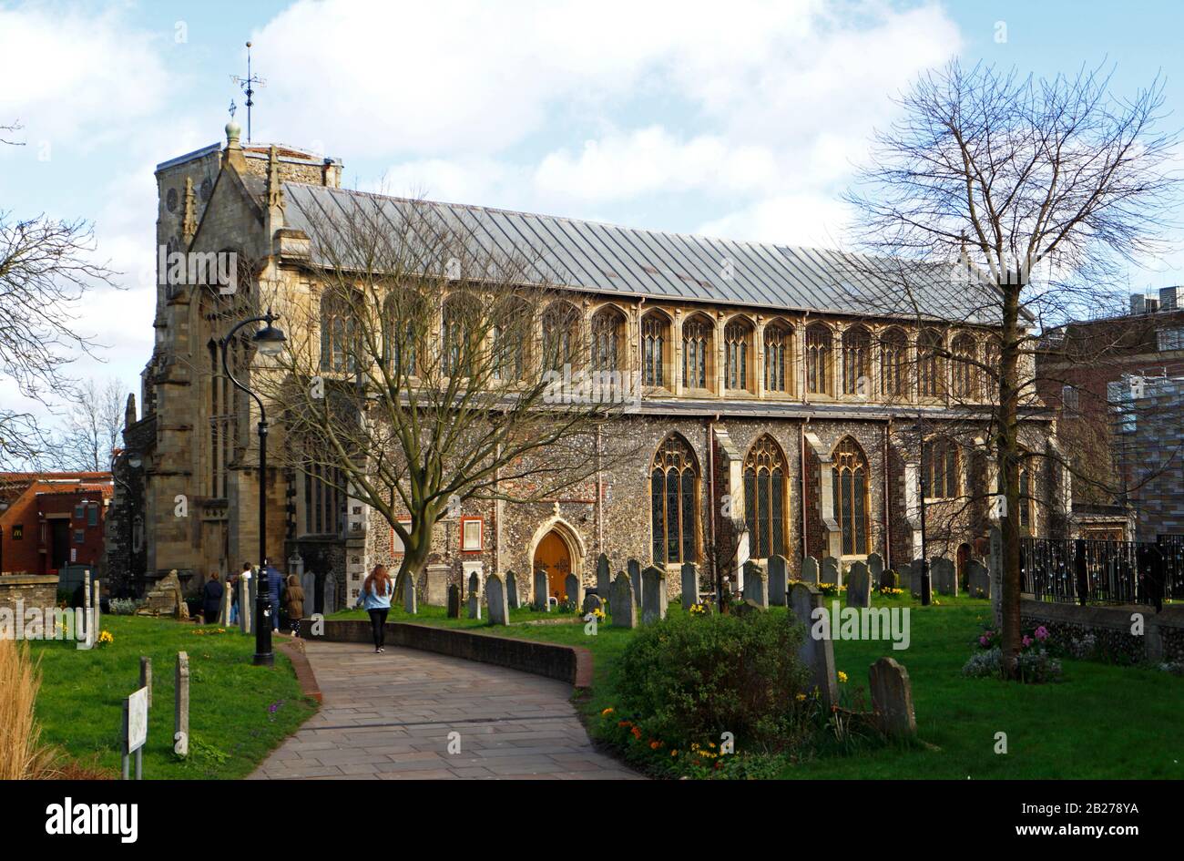 Blick auf die Kirche St. Stephen im Zentrum der Stadt Norwich, Norfolk, England, Großbritannien, Europa. Stockfoto