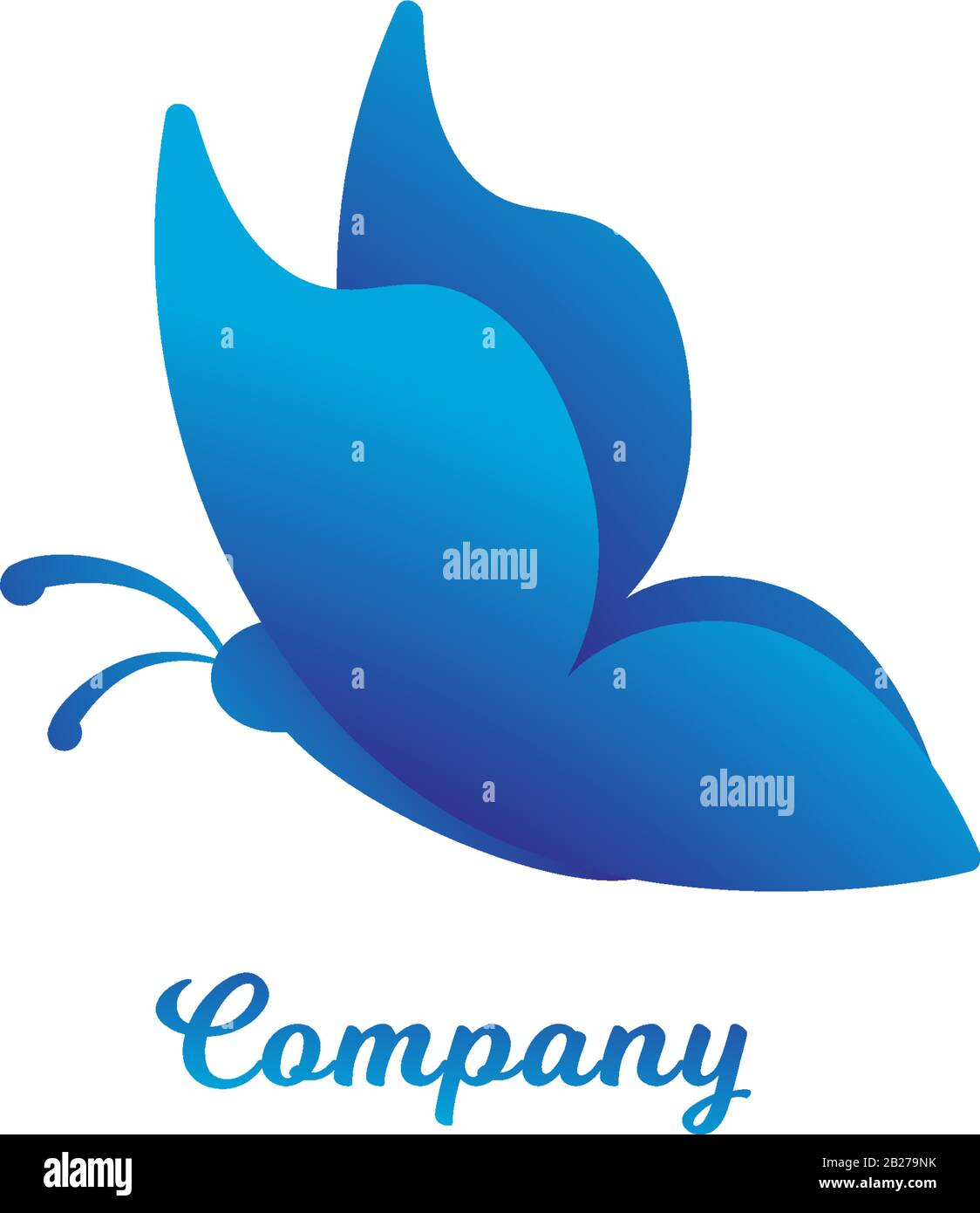 Designvorlage für das abstrakte Flying Butterfly Logo. Tierlogo Konzept Isoliert auf weißem Hintergrund. Bunt mit blauer Farbabstufung. Stock Vektor