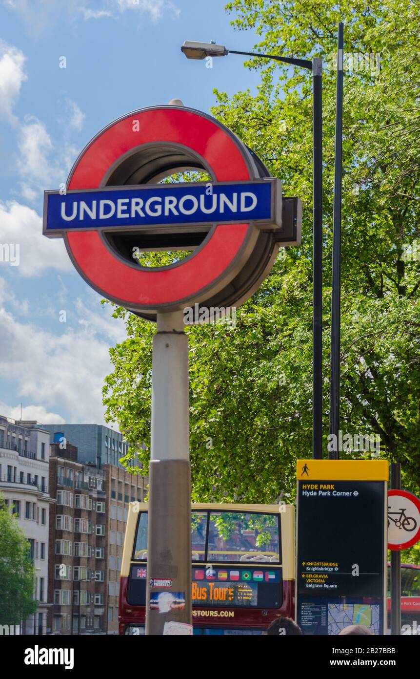 London Underground Beschilderung in London Großbritannien. Stockfoto