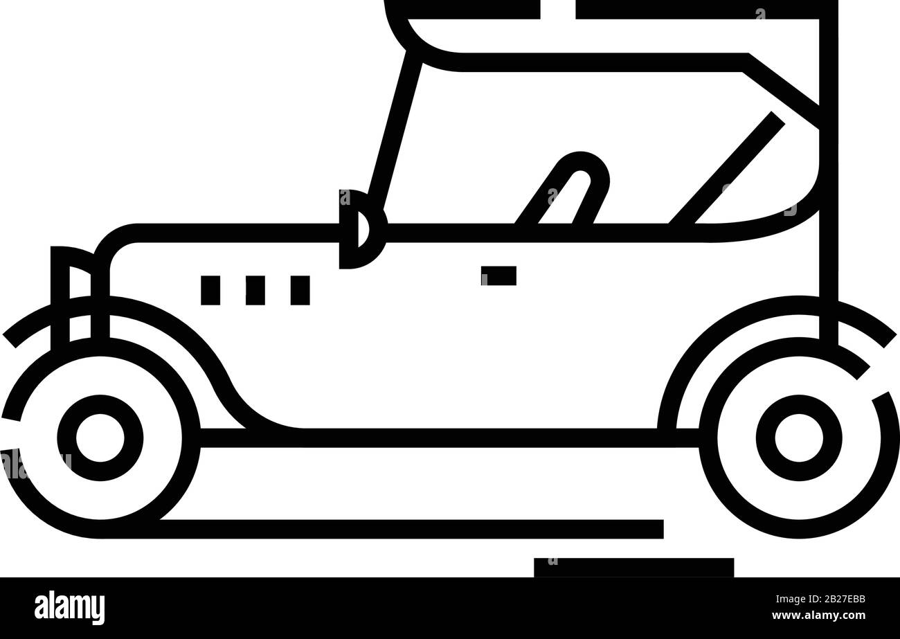 Symbol für die Linie im Retro-Auto, Konzeptschild, Vektorgrafiken im Umriss, lineares Symbol. Stock Vektor