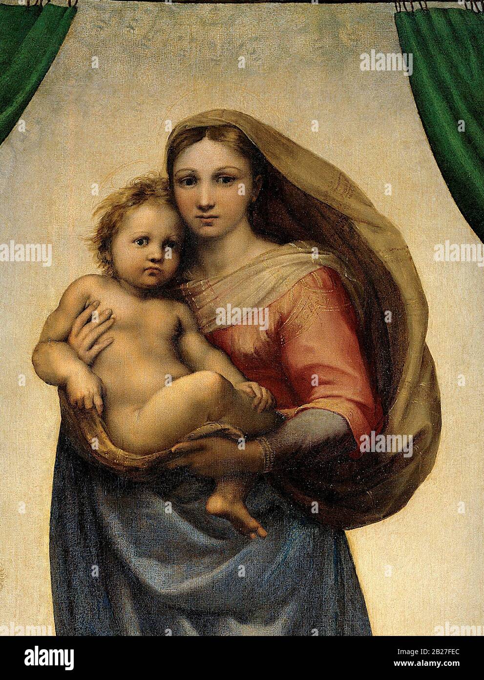 Die Sixtinische Madonna (Madonna di San Sisto) 1512 (Detail) Gemälde von Raphael (Raffaello Sanzio da Urbino) - Sehr hohe Auflösung und hochwertige Bilder Stockfoto