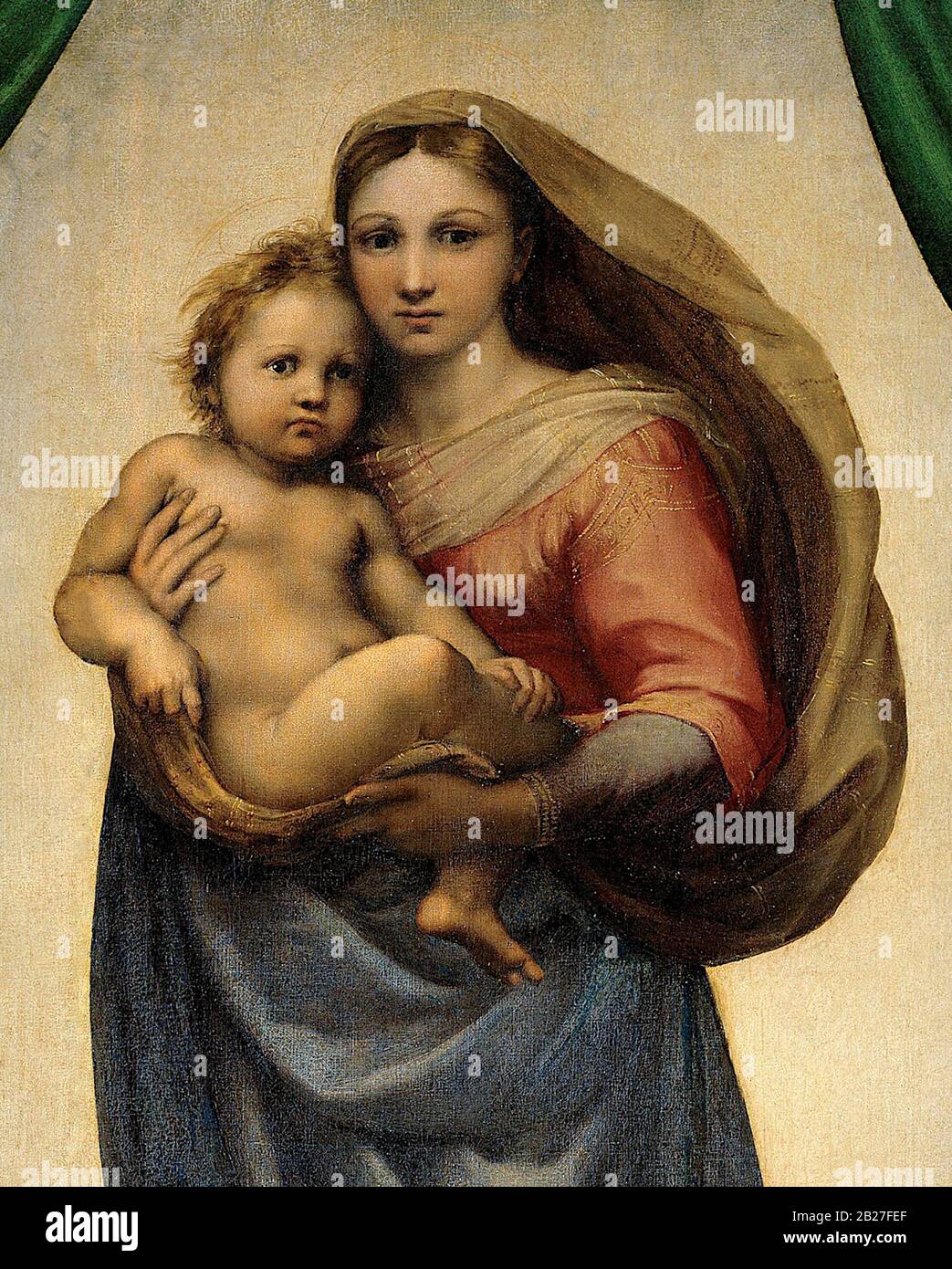 Die Sixtinische Madonna (Madonna di San Sisto) 1512 (Detail) Gemälde von Raphael (Raffaello Sanzio da Urbino) - Sehr hohe Auflösung und hochwertige Bilder Stockfoto