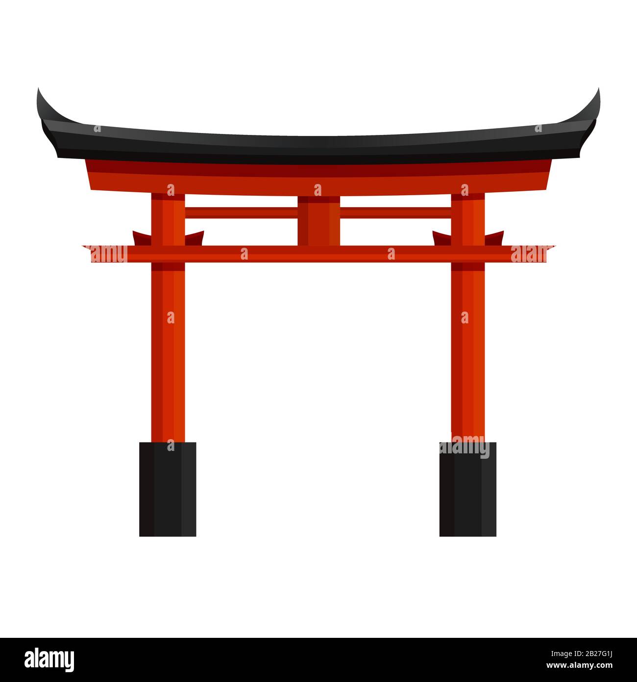 Japanische Grafik mit rotem Torii-Gatter. Traditioneller Säulenbogen Stock Vektor