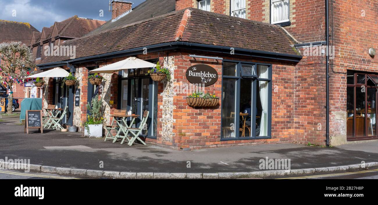 Das Bumblebee Café, The Green, Rowland's Castle, Hampshire, England, Großbritannien Stockfoto