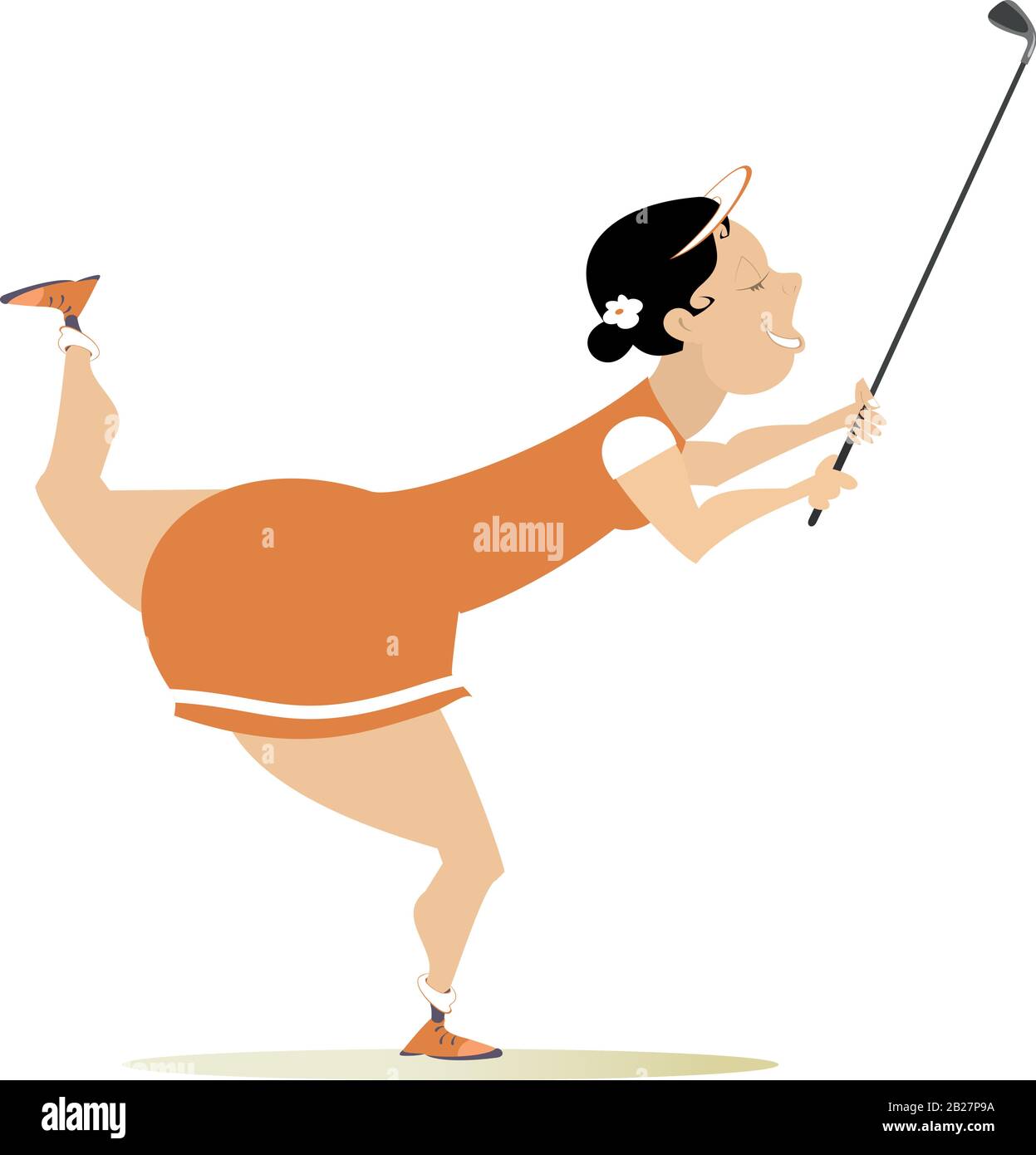 Cartoon Happy Golfer Woman hat einen guten Kick isoliert auf weißer Illustration gemacht Stock Vektor