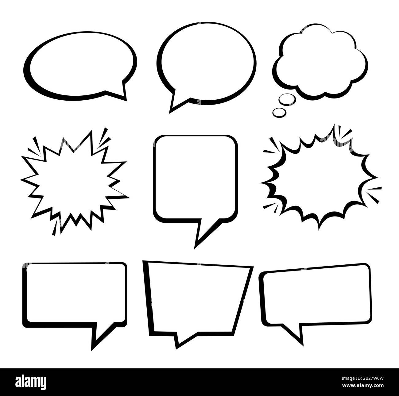 Sprache oder Gedankenblasen. Leere Sprechblasen im Retro-Format, 9 in 1 eingestellt. Vektorsymbol Stock Vektor Sprache oder Gedankenblasen. Leere Sprechblasen im Retro-Format, 9 in 1 eingestellt. Vektorsymbol Stock Vektor