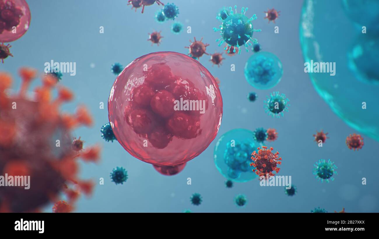 Ausbruch Von Coronavirus, Grippevirus Und 2019-nCov. Menschliche Zellen ...