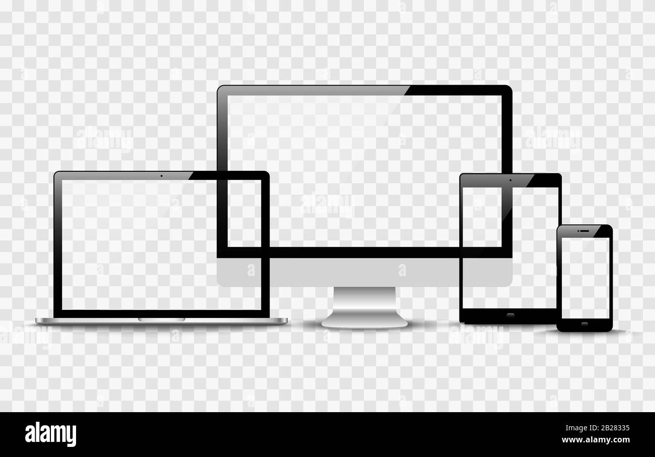 Realistischer Vektor. Gerätesatz: Notebook-, Tablet- und Telefonvorlage überwachen Stock Vektor